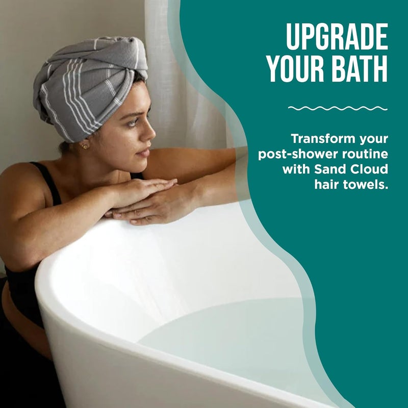 Sand Cloud Hair Towel Wrap for Women & Men, (Grey, Classic) - 100% Turkish Cotton Quick Hair Drying Towel Wrap - Absorbent Half Terry Weave Hair Plop Head Towel Wrap with Binding Edge - Image 4